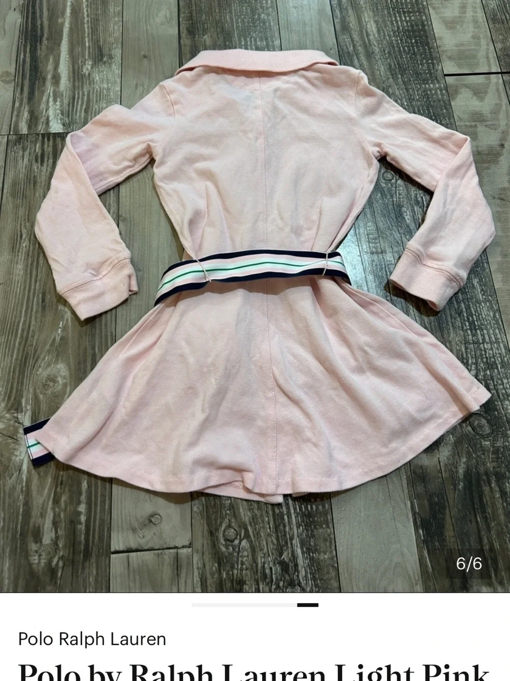 Ralph Lauren Light Pink Button-Front Oxford Knit Polo Dress with Striped Belt